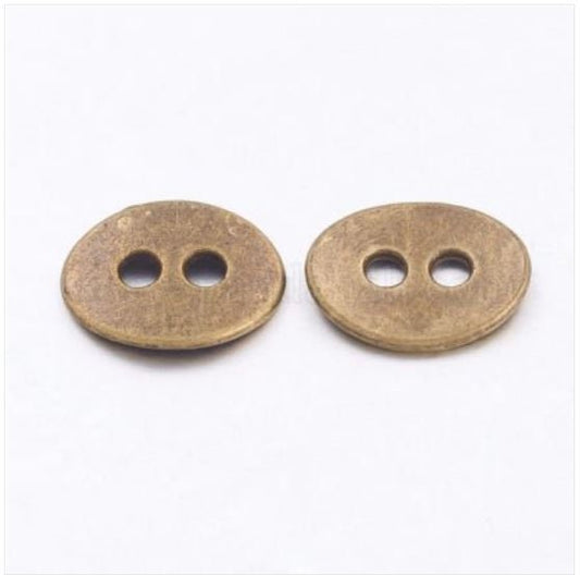 Antique Bronze Metal Button or Clasps - Oval - 2 Holes - 14mm x 11mm - Lead and Nickel Safe - Sewing Metal Buttons (AB-FF)