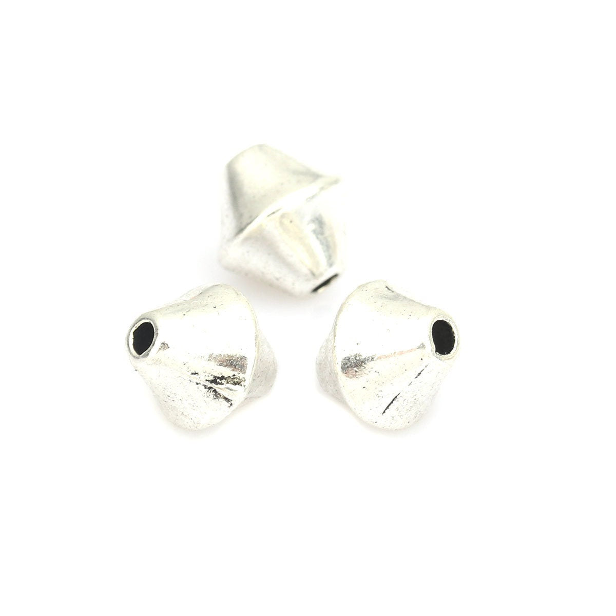 20 Antique Silver Slider Spacer Beads - 10mm x 9mm - Silver Slider Bead for Leather Cord or Bracelet (045))