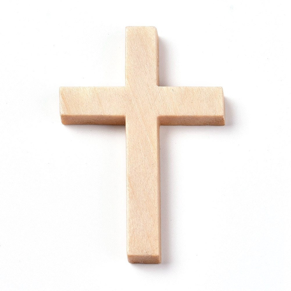 Wood Cross Pendant, Natural, Wooden Cross, Christmas Crafts, Wooden Christian Cross, 43.5 x 30 x 5mm Hole: 1.2mm (63B)