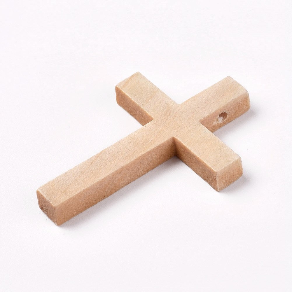 Wood Cross Pendant, Natural, Wooden Cross, Christmas Crafts, Wooden Christian Cross, 43.5 x 30 x 5mm Hole: 1.2mm (63B)