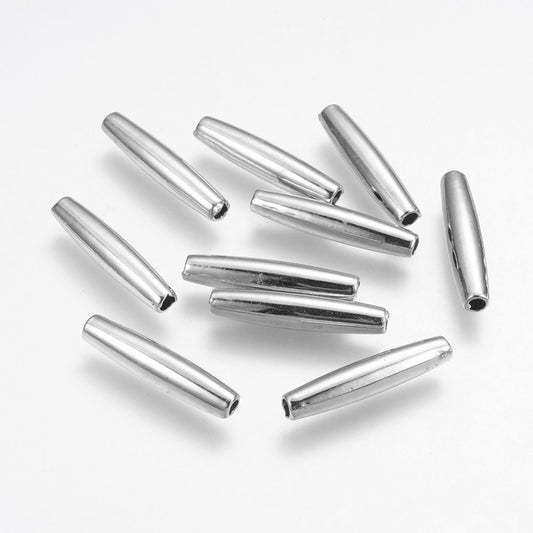 Silver Resin Tube Beads - 24mm x 5mm, Hole: 2mm - Acrylic Noodle Silver Tube Bead - Lead Nickel Safe (088)