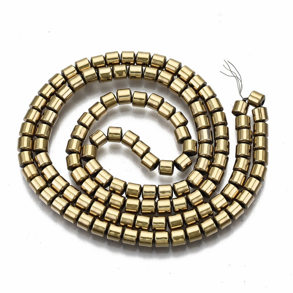 Gold Plated Strand of Beads, Heishi Beads, Flat Round Disc, Hematite Electroplated 3.5mm x 3mm, Approx. 125 Beads, 15 inch Strand (LG)