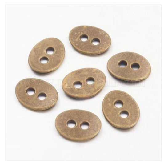 Antique Bronze Metal Button or Clasps - Oval - 2 Holes - 14mm x 11mm - Lead and Nickel Safe - Sewing Metal Buttons (AB-FF)