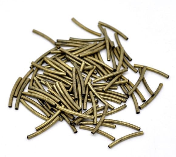 Antique Bronze Tube Beads - Curved - 20mm x 2mm - Noodle Bronze Tube Bead - Lead Nickel Safe (14370)