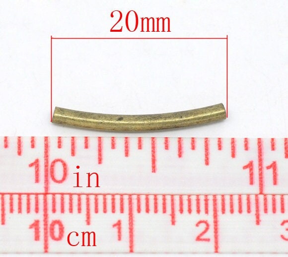 Antique Bronze Tube Beads - Curved - 20mm x 2mm - Noodle Bronze Tube Bead - Lead Nickel Safe (14370)