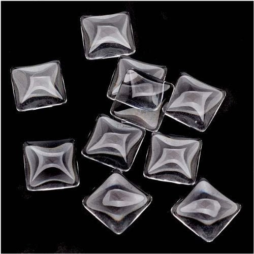 50 - 25mm Clear Glass Cabachons, Glass Square Domes - Square - 1 Inch