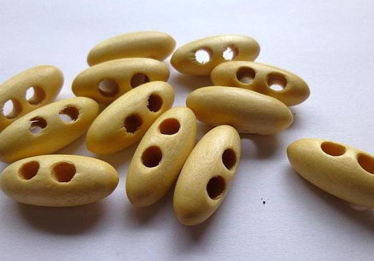 6 Toggle Wooden Buttons - Light Natural Finish - 21mm X 8mm7/8'' X 3/8'')