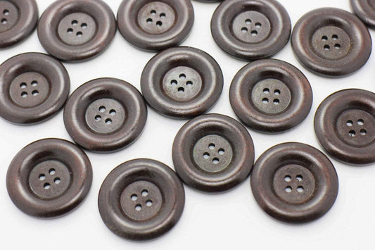 10 Large Dark Brown Coffee Wooden Button - 35mm - Approx. 1 3/8 inch - 4 hole - Wood Buttons (29954)