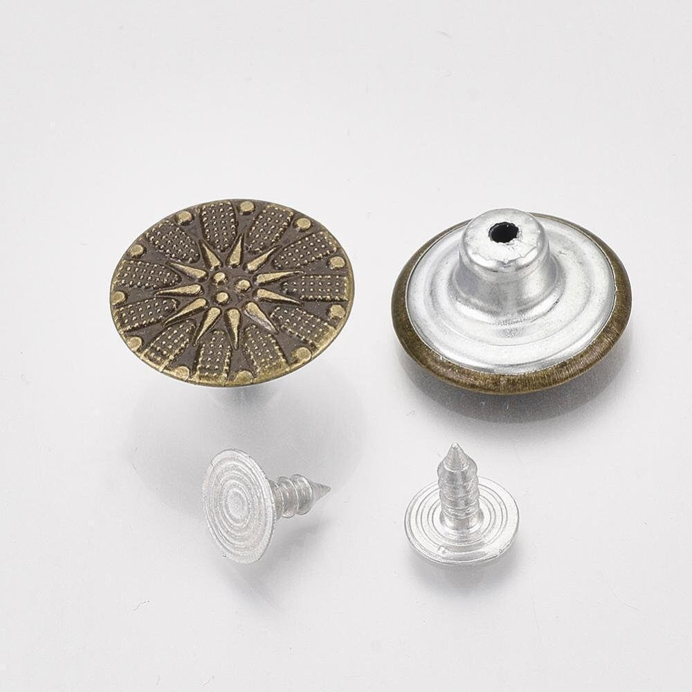 Antique Bronze Metal Jean Tacks - Star Design - Jean Buttons - 17mm X 8mm - Metal - Screw Back - No Sew (08ab)