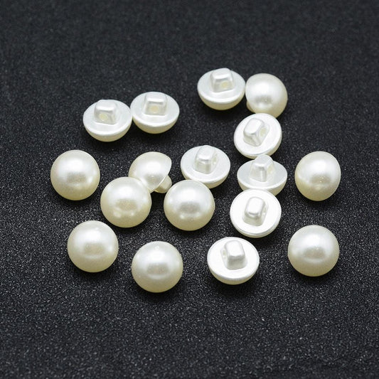 White Faux Pearl Buttons - Creamy White - Shank - 10mm X 9mm - Acrylic (12a)