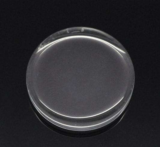 50 - 25mm Clear Glass Cabachons, Glass Round Circle Flat Tiles - Round - 1 Inch (15125)