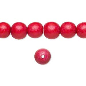 10 Wood Beads, Red, Round, 8mm, Pkg/10