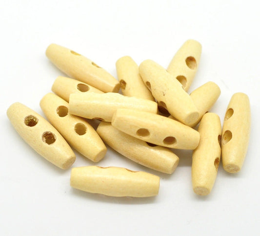 Natural Toggle Wooden Buttons - Light Finish - 37mm (1.4 inches) - Wood Toggle Button Natural (NNA0YUV)