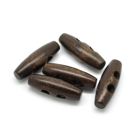 Toggle Wooden Buttons - Dark Brown Finish - 3x1cm (1-1/8"x3/8") - Wood Toggle Button 18843