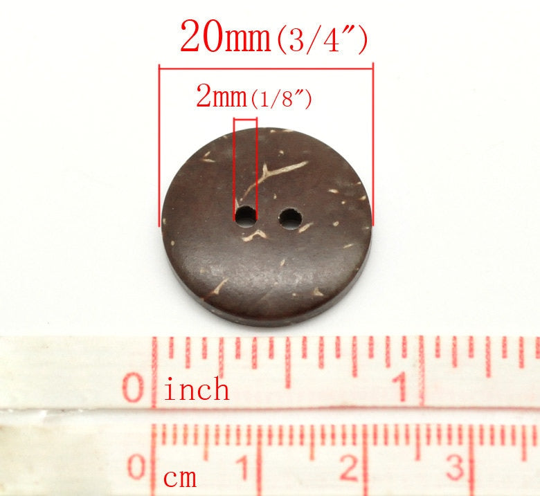 100 Coconut Shell Wooden Buttons - 3/4 inch - 20mm - Wholesale Button - Wood Buttons - Coconut Wood (18437)