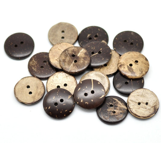 100 Coconut Shell Wooden Buttons - 3/4 inch - 20mm - Wholesale Button - Wood Buttons - Coconut Wood (18437)