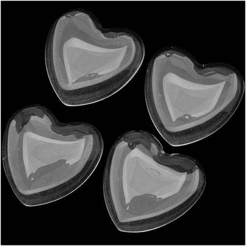 20 - 25mm Clear Glass Heart Cabachons, Glass Heart Shaped Domes - 1 Inch