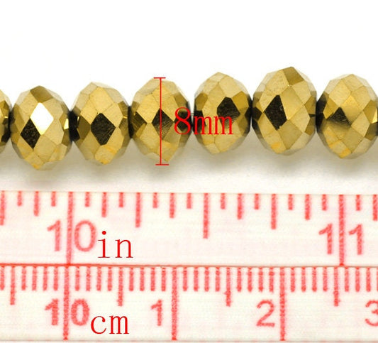 72 Gold Plated Swarovski Style Crystal Glass Faceted Rondelle Beads 8mm