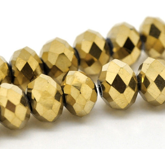 72 Gold Plated Swarovski Style Crystal Glass Faceted Rondelle Beads 8mm