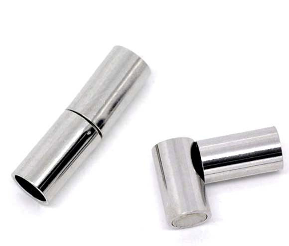 2 Magnetic Clasps - Silver Finish - 20mm x 5mm - Silver Clasp for Leather (08675)