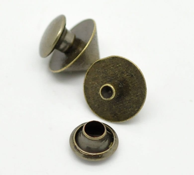 10 Antique Bronze Rivet Stud Spikes - Jean Tack - Jean Buttons - 10mm x 9mm - Metal - Screw On - Rivets Studs Spike