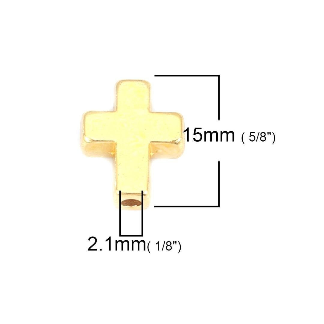 Gold plated sideways cross connectors links - 15mm x12mm (5/8 inch x 1/2 inch) - gold cross connectors or links (b0218649)