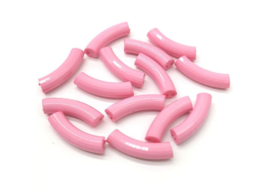 Pink tube beads - 33mm x 8mm - pink bamboo acrylic tube bead for stretch bracelets (bd-tube-pink)