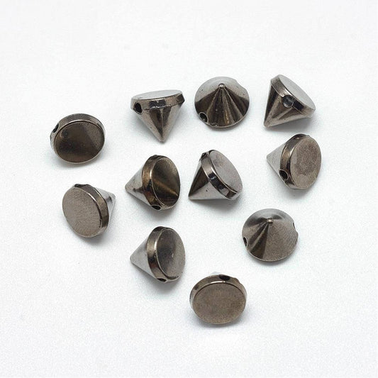 100 gunmetal black acrylic rivet beads, rivets for punk jewelry, cone, 10mm x 10mm, hole: 2mm q054-10mm-b