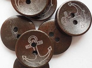 Brown wooden button - anchor design - pea coat buttons - nautical button 2 holes - 20mm - wood buttons sewing scrapbooking 20mm (nna0zaa)