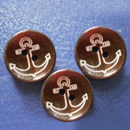 Brown wooden button - anchor design - pea coat buttons - nautical button 2 holes - 20mm - wood buttons sewing scrapbooking 20mm (nna0zaa)