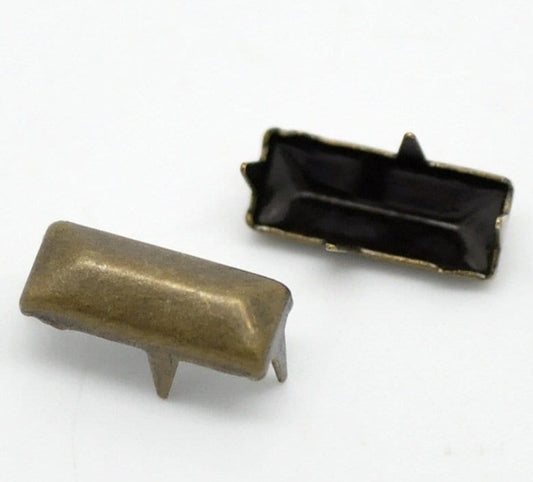 25 antique bronze cone rivet stud spikes - 11mm x 5mm (3/8" x 1/4") - rectangular - metal - 4 legs - rivets studs spike (b18730)