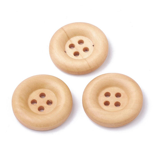 Natural wooden buttons - 23mm (7/8 inch) - 4 hole - wood button (s040-39)