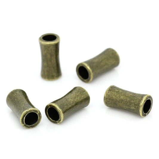 10 bronze slider spacer beads - 11mm x 5mm - bronze tube bead for leather cord or bracelet (28624)