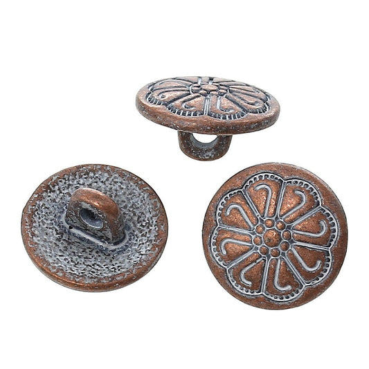 Metal shank sewing buttons - round antique copper white patina - 12mm - metal buttons - shank buttons (55757)