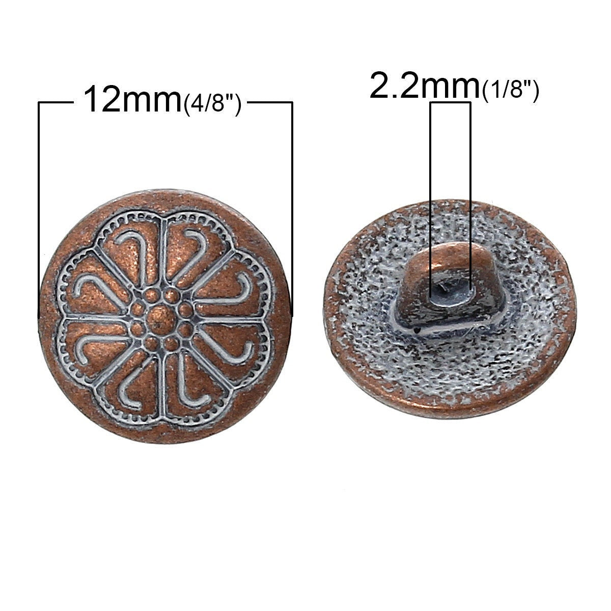 Metal shank sewing buttons - round antique copper white patina - 12mm - metal buttons - shank buttons (55757)