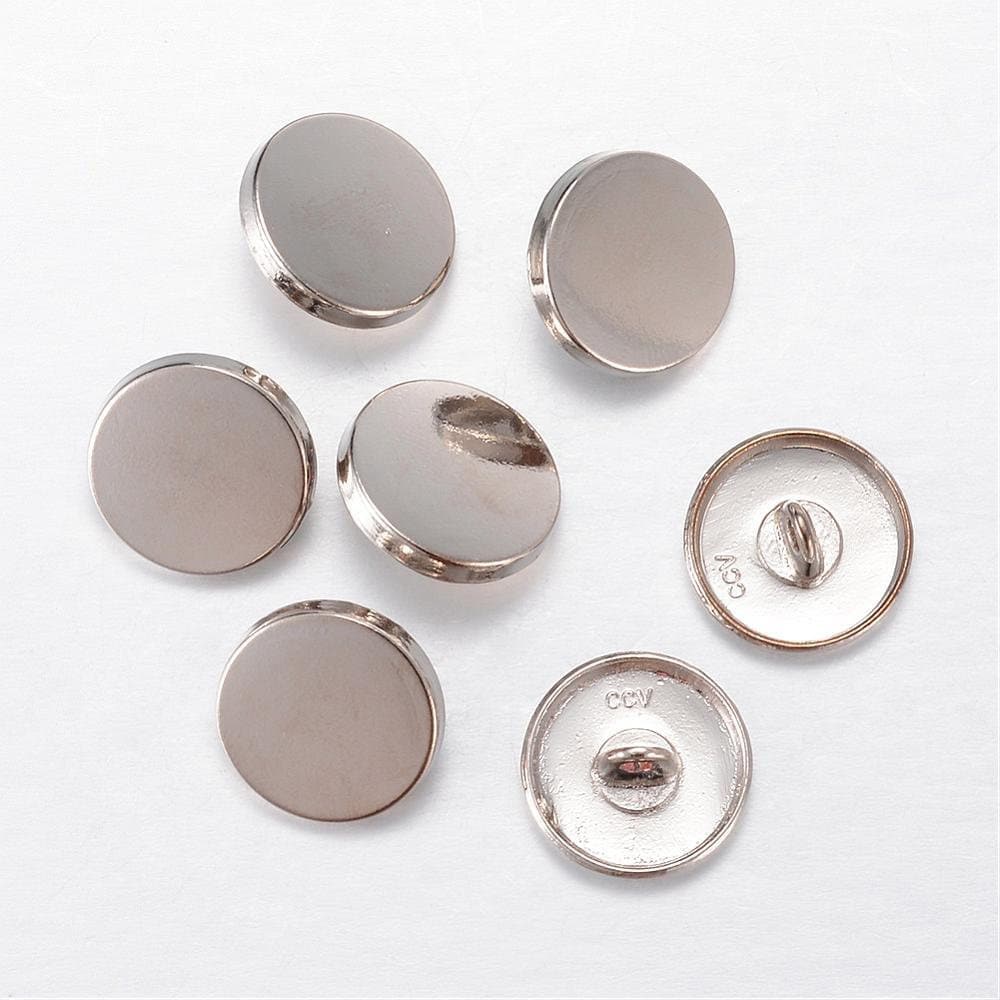 Silver finish metal buttons shank 15mm in diameter (1/2" inch) - silver tone shank button (05p)