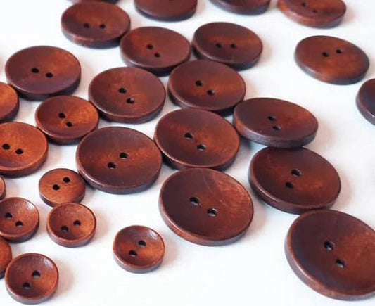 Chestnut brown wooden buttons - 25mm (1 inch) - 2 holes - round sewing wood buttons 25mm (1") (041020)