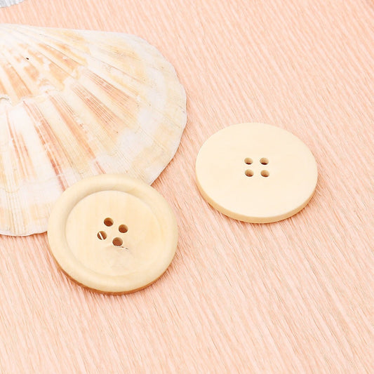 5 extra large natural wooden button - 5cm - 2 inch - 4 hole - wood buttons (b18941)