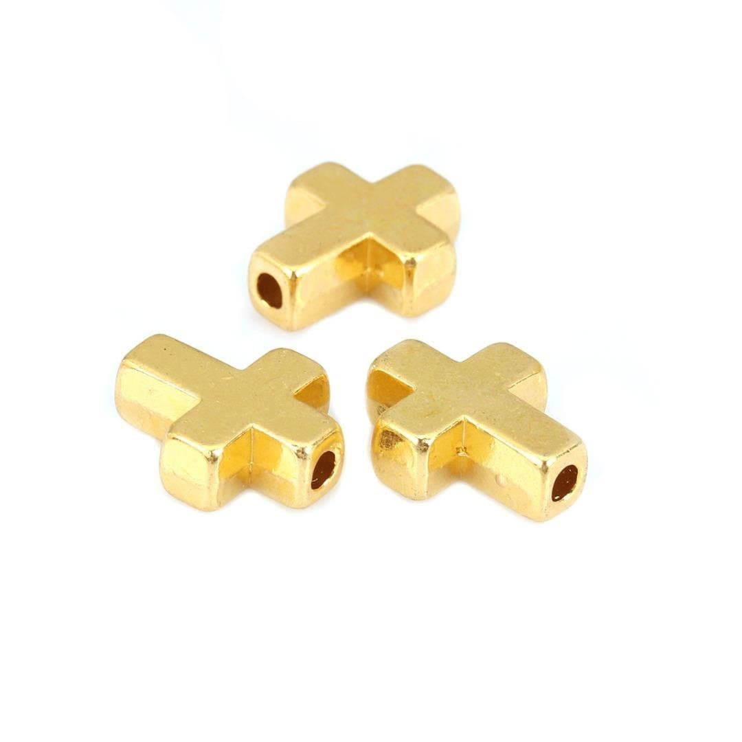 Gold plated sideways cross connectors links - 15mm x12mm (5/8 inch x 1/2 inch) - gold cross connectors or links (b0218649)