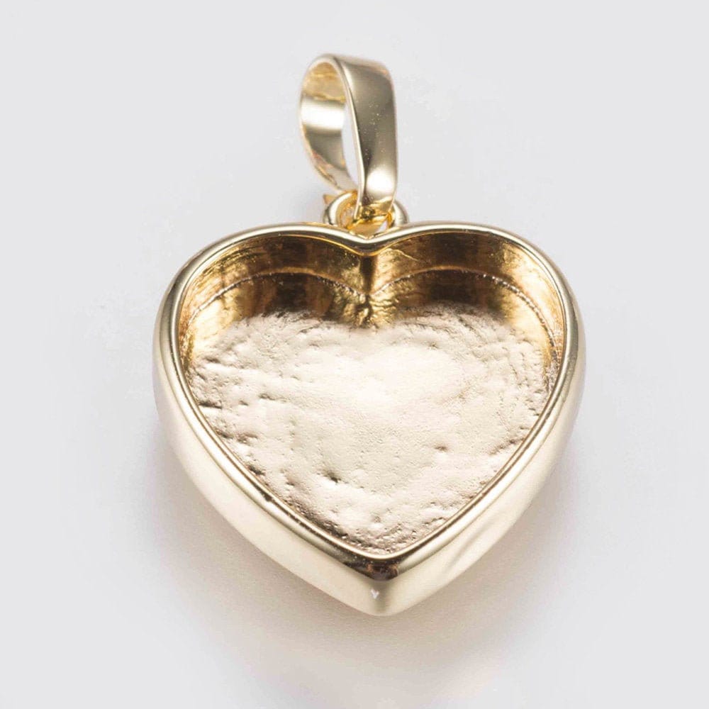 5 pendant bezel tray sets - clear glass heart cabochon - gold, silver, rose gold - 17x15x3.5mm, tray: 12mm x13mm - lead nickel free