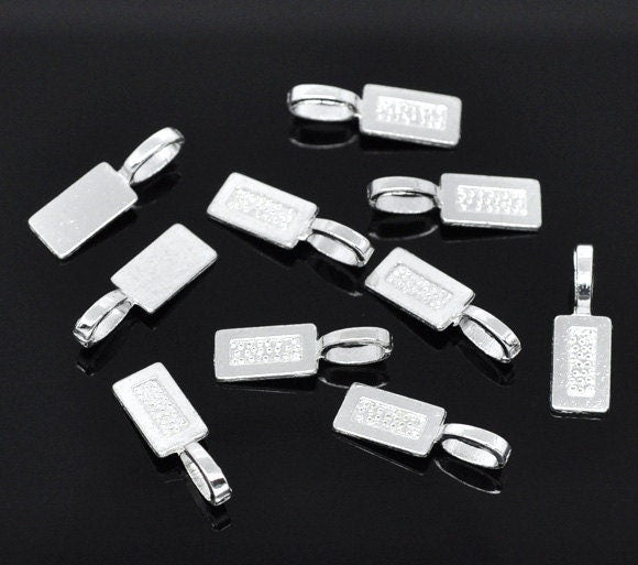 10 silver bails - silver plated - lead nickel free - 21mm x 7mm - silver bail (b11425)