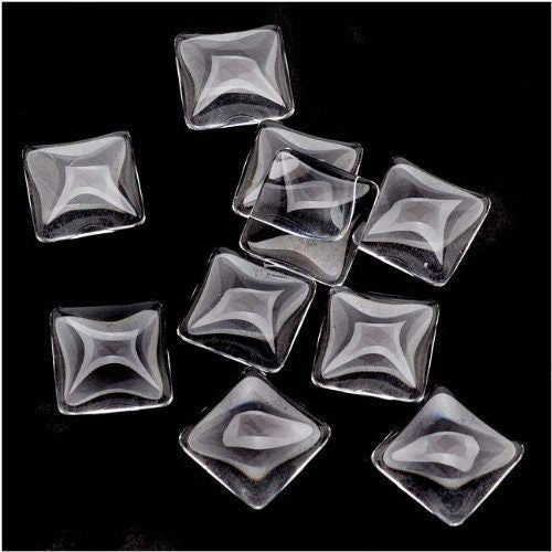 10 - 25mm clear glass cabachons, glass square domes - square - 1 inch (13939)