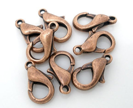 25 copper lobster clasps - 12mm x 6mm - parrot clasp copper (04485)