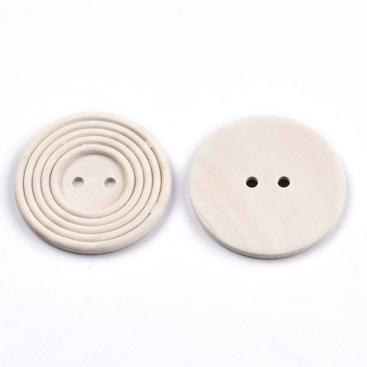 Extra large natural wooden buttons - 50mm - 2 inch - 2 hole - carved unfinished wood button (n00685)