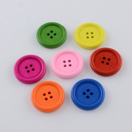 Large mixed color wooden buttons - 25mm (1 inch) - multi colored mixed buttons - 2 hole - mixed color wood button (025)