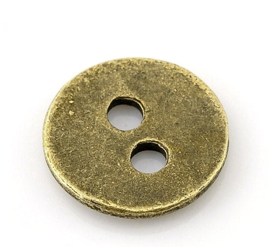 25 antique bronze metal button - 2 holes - 11mm (3/8") - sewing metal buttons