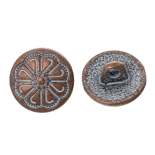 Metal shank sewing buttons - round antique copper white patina - 12mm - metal buttons - shank buttons (55757)