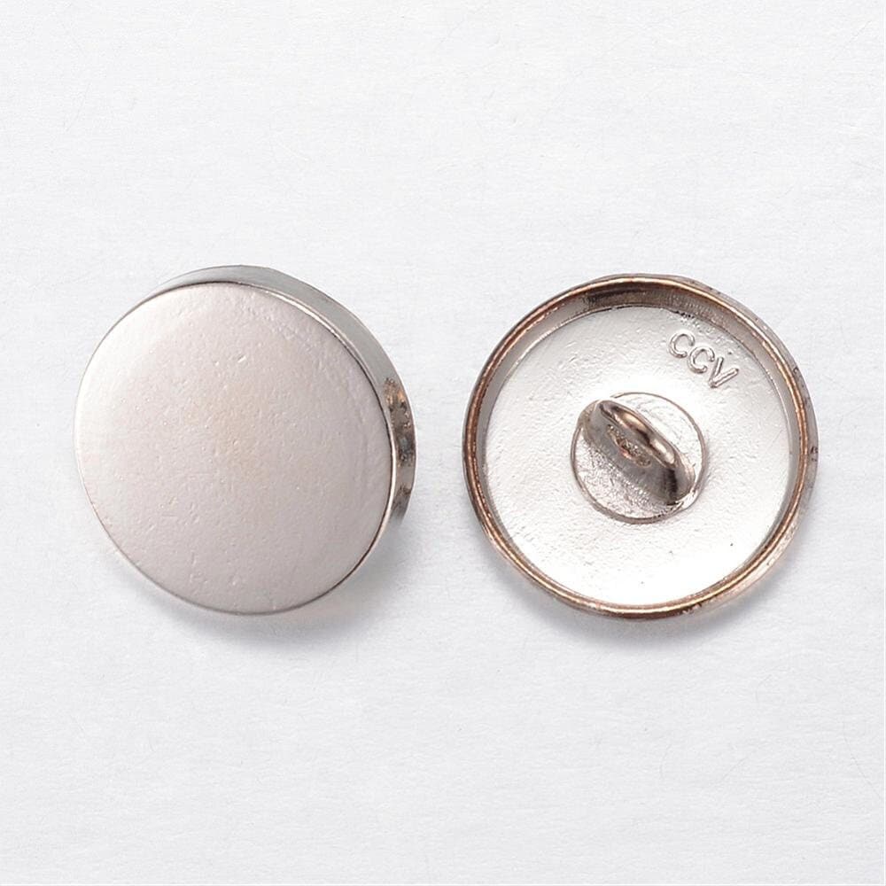 Silver finish metal buttons shank 15mm in diameter (1/2" inch) - silver tone shank button (05p)