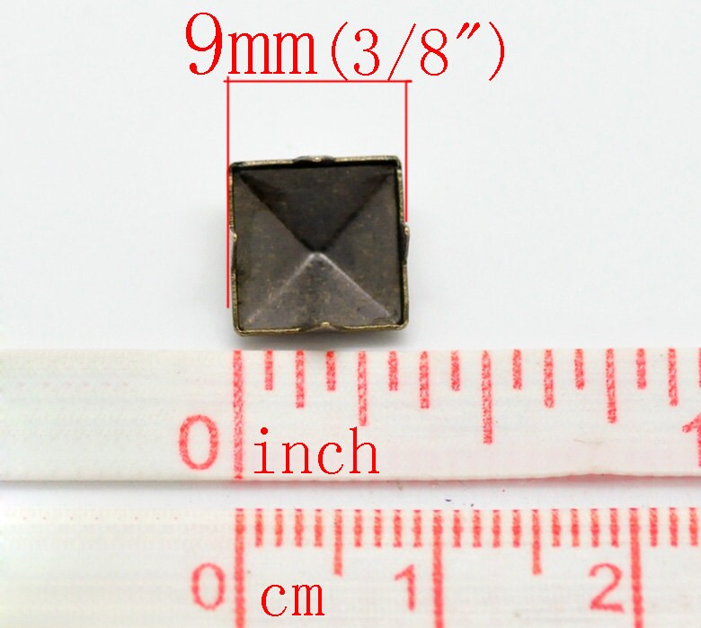 25 Antique Bronze Cone Rivet Stud Spikes - 9mm (3/8") - Square Pyramid - Metal - 4 Legs - Rivets Studs Spike (B18723)