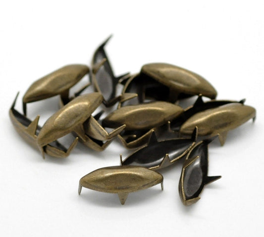 25 Antique Bronze Pointed Oval Rivet Stud Spikes -14mm x 5mm (1/2"x1/4") - Metal - 4 Legs - Rivets Studs Spike (B18729)